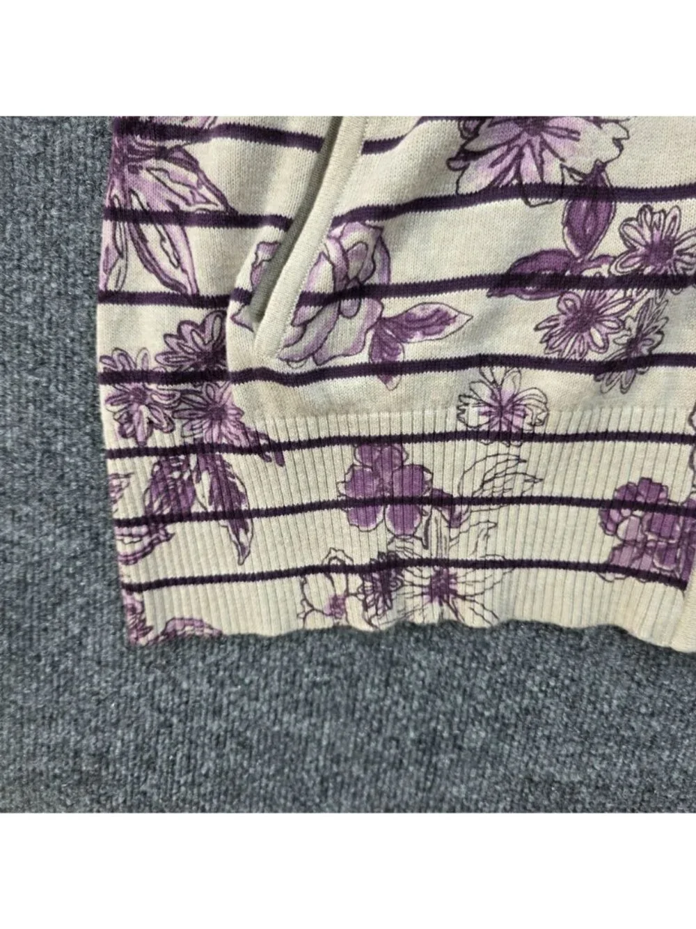 CJ Banks Floral Stripe Full Zip Cardigan 2X Cotton Purple Cottagecore Romantic